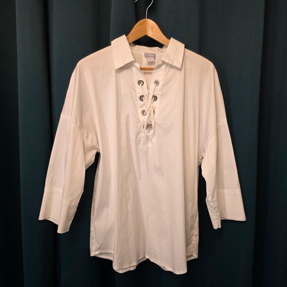 Chicos Women’s Size 2 Large 12/14 White Lace Up Lightweight Tunic - Picture 2 of 9